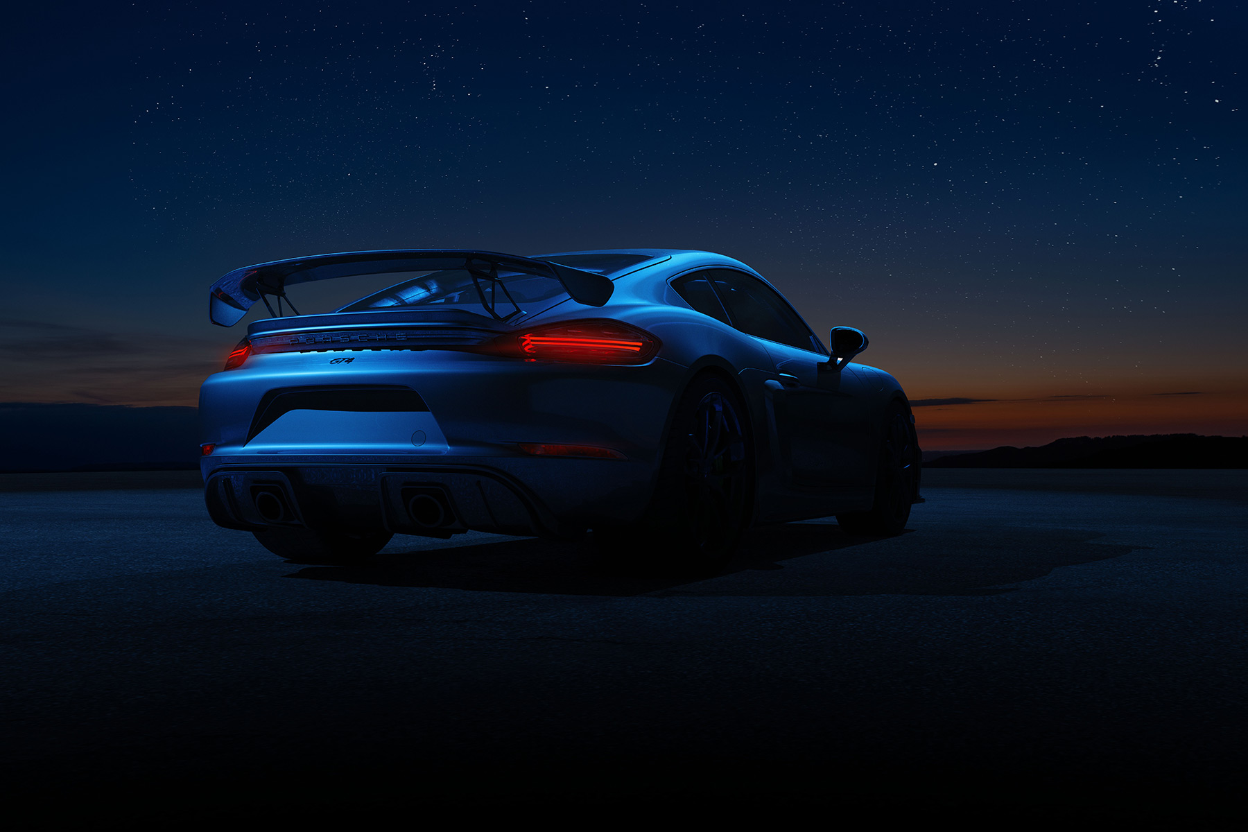 Porsche Cayman GT4 at night